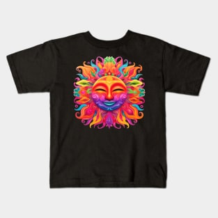 Sun with Smiling Face Psychedelic Colorful Art Kids T-Shirt